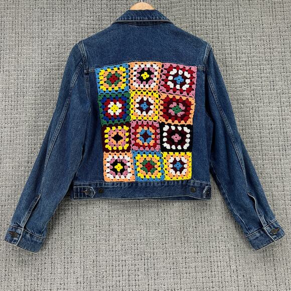 FARM Rio Jackets & Blazers - Farm Rio X Anthropologie Crochet Denim Trucker Jacket XS